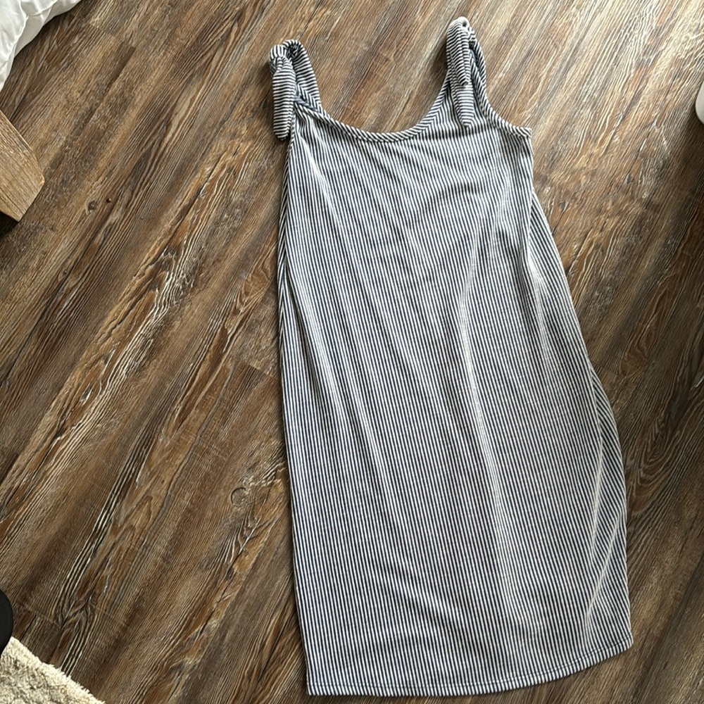 Blue and white striped sundress/bathing suit cover